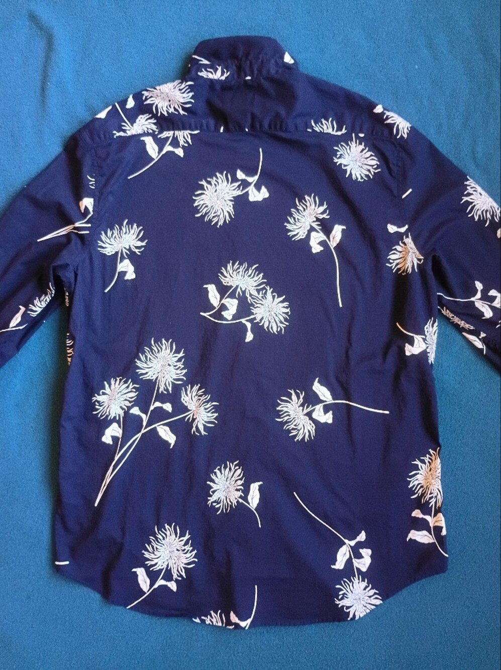 H&M Navy Blue Button-Down Shirt with White Floral Print - Picture 3 of 5